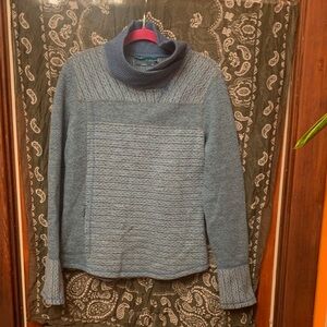 Prana Blue Textured Cowl Neck Sweater